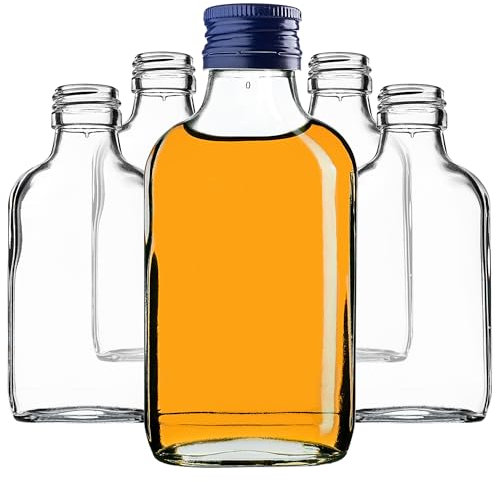 KADAX Fiaschetta da 100 ml, 10 pezzi, piccole bottiglie di vetro con tappo a vite, flaconcini, bottiglie vuote da riempire, mini bottiglie di liquore, grappa (blu)
