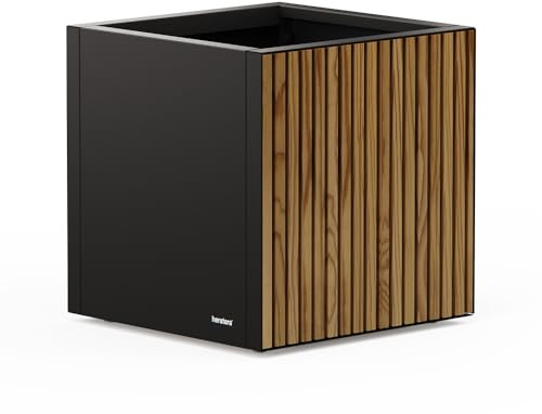 herstera Garden Metall Pflanzkübel Deco Planter S | Kompakter Pflanzkasten aus Holz und Metall | Schwarz Pantone®6 C | Für Innen- und Außennutzung | 50x50x50 cm