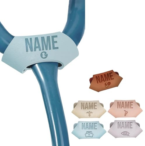 Personalisiertes Stethoskop-Namensschild, Leder Accessoire mit individueller ID-Gravur für Ärzte, Krankenschwestern, Tierärzte, medizinische Assistenten, Geschenke zur Krankenschwesternwoche, Blau