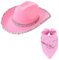 TOLASTO Damen Cowgirl-Hut in Knallrosa mit Pailletten + Knallrosa Bandana: Western-Kostümzubehör für Mottopartys, Junggesellinnenabschied & Damenfeste – Festival Accessoires für Erwachsene