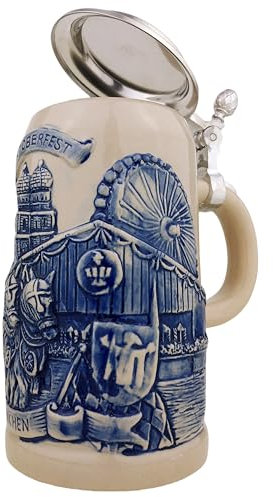 EVERSTYLE Boccale da birra con coperchio in stagno, 0,7 l, Monaco Oktoberfest, realizzato a mano, in stile bavarese, per casa, festa della birra e collezione, regalo per uomini, papà e appassionati di