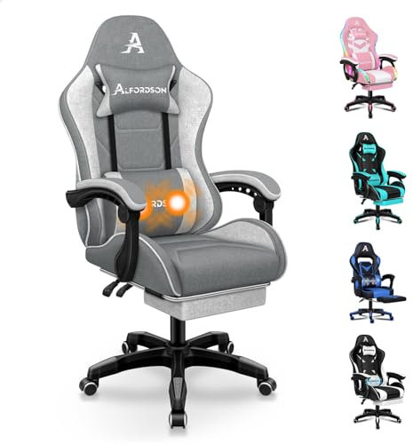 ALFORDSON Sedia da gioco, sedia da ufficio massaggiante, sedia da gioco ergonomica con poggiapiedi e poggiatesta, cuscino lombare massaggiante, morbida imbottitura, Ecopelle, Turchese scuro