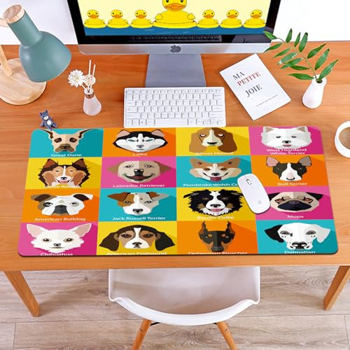 MYAUEYSU Alfombrilla de ratón para 30x80 cm,Conjunto de Iconos Planos de Razas Populares de Perros. Ilustración vect,Grande,con Base de Goma y Bordes cosidos,Alfombrilla para,PC,portátil,Escritorio