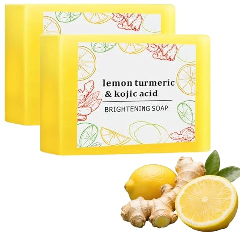 Lemon Turmeric Scentric Glow Seife-Dunkle Flecken mit Kojisäure&Vitamin C-3x feucht für Gesicht&Körper-Sanftes Peeling für fettige/trockene/empfindliche Haut-Natürliche Aufhellung (2PCS)