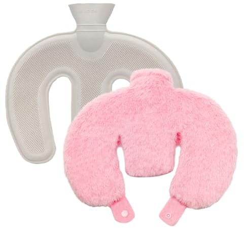 Nackenwärmflasche mit Bezug, 1L Nacken Wärmflasche, Wärmflasche mit flauschigen Fleece Bezug, Nackenwärmflasche für Nacken, Schulter, Rücken, Wärme Komfort, Flauschig Bettflasche