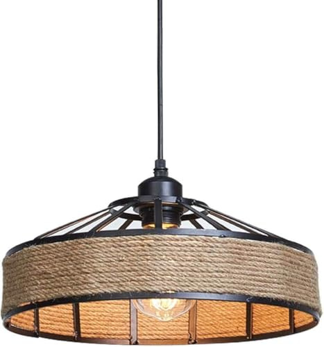 DC VOLTAGE Metal & Rope Ceiling Lamp Shade 30cm Rustic Jute Rope Pendant Light Shade Fixure for E27 Bulb Holder Industrial Metal Cage Design Hanging Lampshade for Kitchen Living Room Dining Cafe Bar