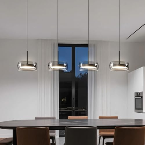 Moilsren Moderne LED Pendelleuchte Kristall Glas Hängeleuchte Wohnzimmer Dimmbar Esstischlampe Hängelampe Esstisch mit Fernbedienung Pendellampe für Kücheninsel Esszimmer Wohnzimmer (4 Köpfe)