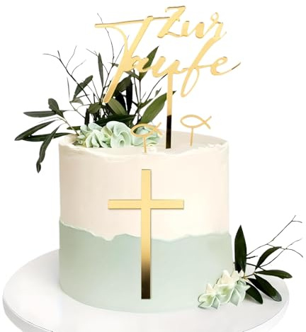 fKiZanthene Dekorationen für Taufkuchen nicht essbar, Set von vier Acryl-Cake-Toppers mit Kreuz und Fisch, Taufdekoration für Kuchen, Cupcakes und Festpräsentation