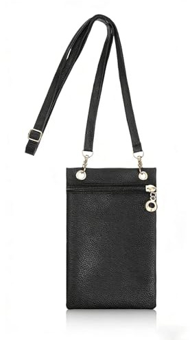 Wcawnlt Pochette Telephone Portable pour Femmes En PU Cuir Petit Sac à Main Pochette Sacoche Bandouliere Femme Noir, Pour Téléphone Portable Usage Quotidien Loisirs Voyages
