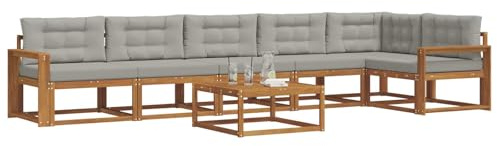 vidaXL Outdoor-Sofagarnitur mit Kissen 7 pcs Natürlich und Hellgrau, Garten-Lounge-Sofa-Set, modernes Ecksofa, langlebige Gartenmöbel, anpassbare Terrasse für Wohnräume