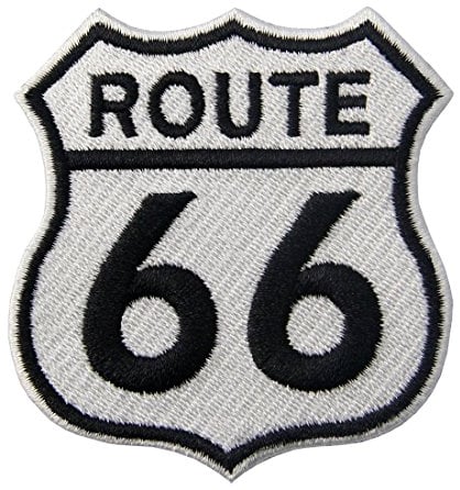 Aufnäher, bestickt, Design: Route 66 Autobahn Verkehrsschild, zum Aufbügeln oder Aufnähen