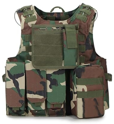 QMFIVE MOLLE RRV Assault Combat Vest with pouch/Traning Protective Security Vest for Tactical Hunting Airsoft Outdoor (TAN) (WC)