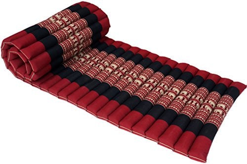 GURU SHOP Rollbare Thaimatte, Bodenmatte mit Kapokfüllung - Rot/schwarz, 4x55x180 cm