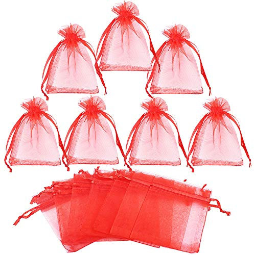 Gudotra 50pz Sacchetti Rossi per Laurea Sacchetti Confetti Organza Portaconfetti per Laurea Confetti Bomboniere Matrimonio Compleanno(6,5cm*8,5cm)