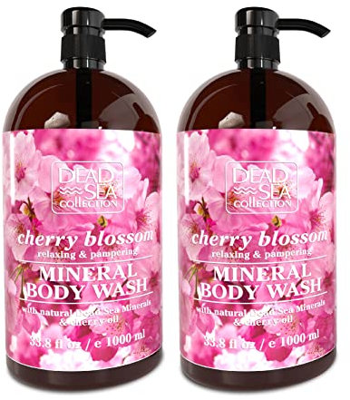 Dead Sea Collection Shower Gel for Women and Men – Body Wash with Pure Dead Sea Minerals and Cherry Seeds Oil - Cleanses and Moisturizes Skin - Pack of 2 (1000 ml. each)