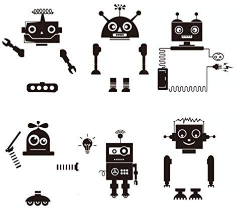 VOSAREA 6 Stück Lichtschalter Kinderzimmer Roboter Lichtschalter Wandtattoo Abnehmbarer kreative Aufkleber für Schlafzimmer Kinderzimmer Wandschalterdeko