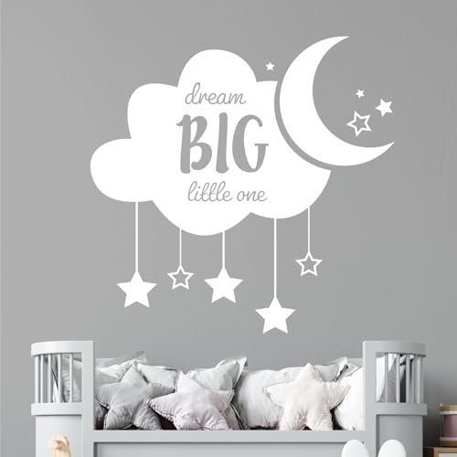 Dream Big Little One – Wolke, Sterne, Mond – Kinderzimmer Aufkleber [groß] [weiß]