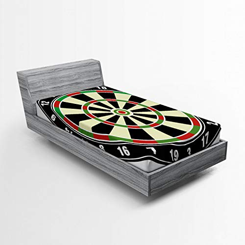 ABAKUHAUS Sport Spannbetttuch, Dart Board Lifestyle, Soft Dekorativer Stoff Bettwäsche Rund-um Elastischer Gummizug, 90 x 200 cm, Vermilion Grün Schwarz