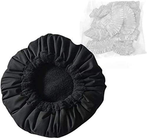 Candeer Heat Cap for Deep Conditioning,100% Natural Flaxseed Thermal Cap with 10 Pcs Disposable Shower Caps (Black)