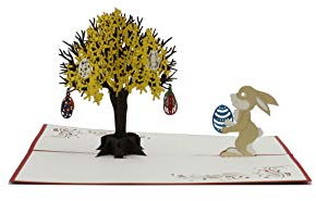 design3dkarten® Osterhase unter dem Goldregen, Ostern, Osterei, Ostergeschenk, happy easter, 3d Klappkarte, Pop Up Karte, Glückwunschkarte, Grußkarte, Geschenkkarte