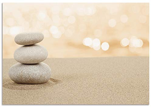 ARTland Wanddeko Wandbild Alu Verbundplatte für Innen & Outdoor Bild Asien Zen Wellness Spa Wasser Sand Steine R2PT