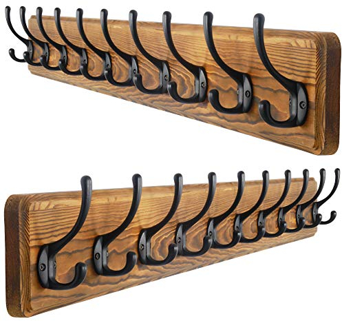 Dseap Garderobe, 97cm Lang Robust Hakenleiste Garderobenleiste Holz mit 10 Haken, Garderobenhaken Wand, Kleiderhaken für Mantel Kleidung Hut Jacken Schals,Natur,2 Stück