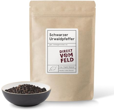 Direkt vom Feld® Schwarzer Urwaldpfeffer aus Wayanad | BIO ganz | 250g Jahresvorrat