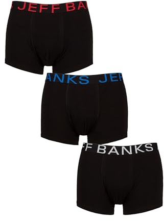 Jeff Banks Mens Boxer Trunks Black – 3 Pack Cotton Stretch Underwear, Soft Breathable Lightweight Everyday Pants with Elastic Waistband, Comfort Fit, Sizes S-XXL Black XL