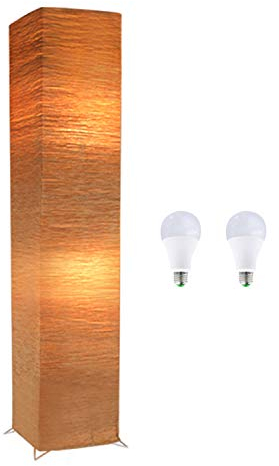 ACMHNC LED Stehlampe Papier Wohnzimmer, E27 Stehleuchte Schlafzimmer Mit Papierschirm, 2 Flammig Warmes Licht Papier Standleuchte Leselampe Für Restaurant Esszimmer, H: 123Cm,Braun