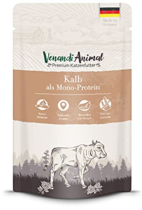 Venandi Animal Katzenfutter Nass | 100% frisches Fleisch | Single Protein: auch für Katzen mit empfindlichem Magen geeignet (Kalb, 12 x 125g)