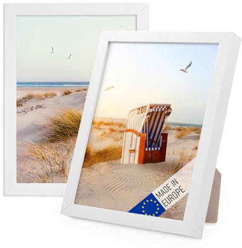 PHOTOLINI Bilderrahmen Holz 15x20 Weiß, Holzbilderrahmen Made in EU, 2er Set, bruchsicheres Acrylglas, zum Aufhängen & Aufstellen, extra Zubehör - für Ihre liebsten Fotos & Bilder