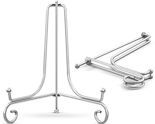 TR-LIFE 2 Pack Plate Holder for Display - 8 Inch + Metal Easel for Picture Frame, Decorative Plates, Photos, Books, Collectibles - Silver