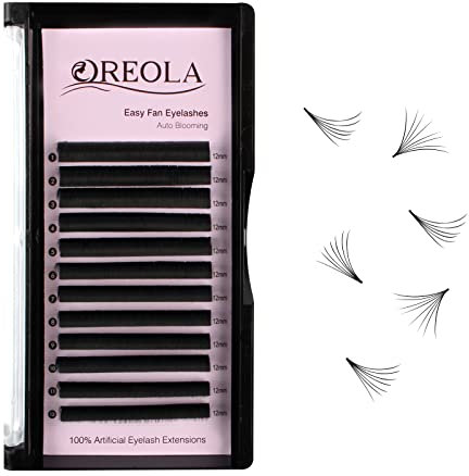 Oreola Blooming Eyelash Extensions Volume Eye Lashes Russian Self Fanning Lashes Easy Fan Eyelashes D Curl 0.07mm Thickness 12mm Long for DIY