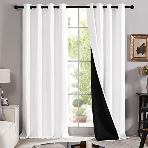 Deconovo 100% Total Verdunkelungsvorhang Gardinen Wohnzimmer Doppelschichtige Vorhänge mit Ösen Gardinen Kinderzimmer Lichtundurchlässig Ösenvorhang, 229x132 cm(HöhexBreite), Weiß, 2er Set
