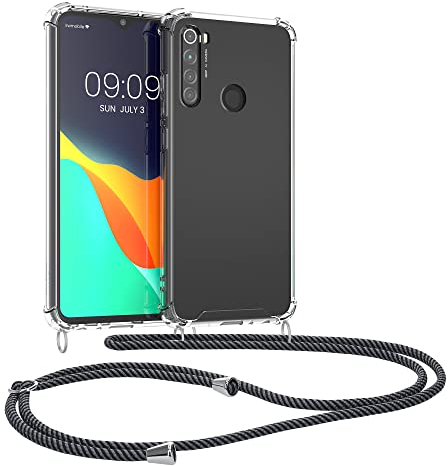 kwmobile Necklace Case kompatibel mit Xiaomi Redmi Note 8 (2019/2021) Hülle - Silikon Cover mit Handykette - Band Handyhülle Anthrazit Transparent Transparent