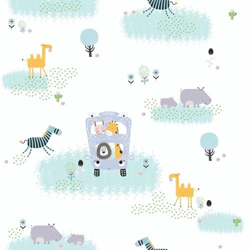 Profhome Animal Pattern Wallpaper 381141-GU Non-Woven Wallpaper White Yellow Green Grey 0.53 m x 10.05 m / 5.33 sqm