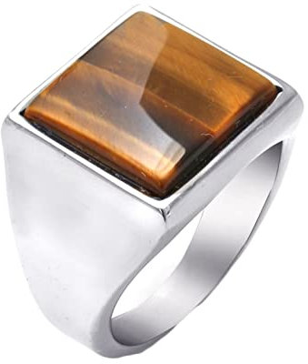 Homxi Goth Ring Herren,Ringe Quadratisch Stein Edelstahl Schmuck Herren Braun Ringe Herren Größe 57 (18.1)