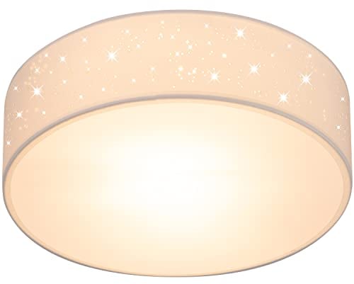 MONZANA® Deckenlampe Sternenhimmel Wohnzimmer Schlafzimmer E27 Weiß Rund 38cm Stoffschirm 2-Flammig 40W Küche Lampe Deckenleuchte Stoffdeckenlampe