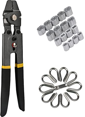 CENYB Outil de sertissage pour câbles métalliques (3/64, 1/16, 5/64) avec 150 manchons en aluminium (M1.2/M1.5/M2.0) et 20 œillets en acier inoxydable