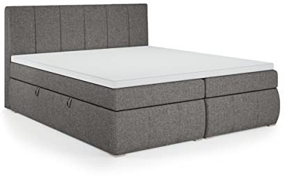 FEDVE Boxspringbett 180x200 Dunkelgrau – Leo – Dauerhaft Bett mit Bettkasten – Praktisches Doppelbett mit Stauraum für Viele Jahr - Kopfteil Bett mit Matratze zum Schlafzimmer