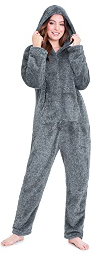 CityComfort Pigiama Intero Donna - Pigiamone Intero in Pile S-XL Caldo e Morbido (Grigio, L)