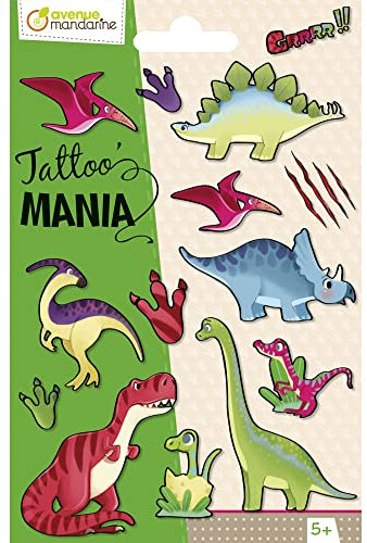 Avenue Mandarine CC059C - Packung Tattoo Mania, ideal für Kinder ab 5 Jahren, 1 Pack, Dino
