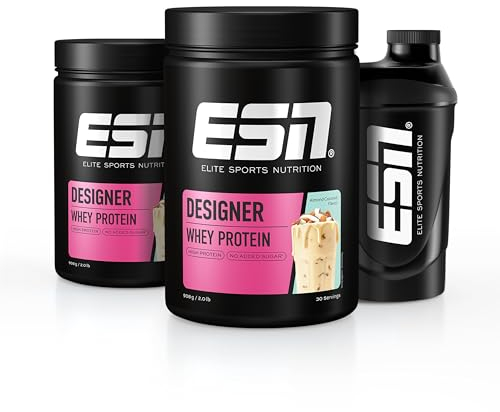 ESN Designer Whey Protein Powder, Almond Coconut, 2 x 908 g + Free Shaker - Muscle Building and Recovery