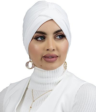 Lamis Hijab - Turban, gerippt, Jersey, für muslimische Frauen, TU-6, weiß, 70 cm