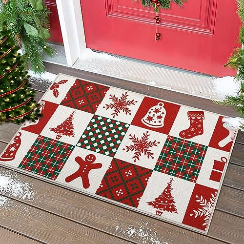 LuxFocus Weihnachts Fussmatte Fußmatte Außenbereich Wetterfest Türmatte Indoor Türvorleger Fußabtreter Fußmatte Gummi Weihnachten Dekorative Matte für Eingangsbereich Geschenkidee Weiß 40x60 cm