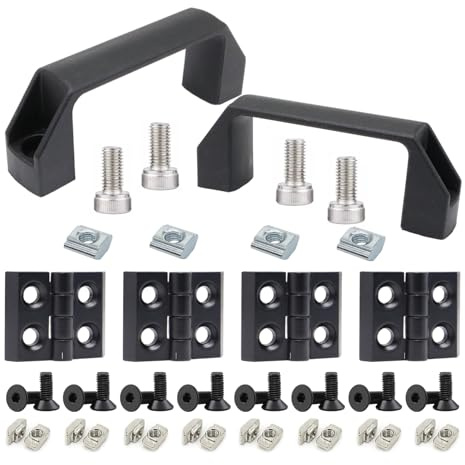 FORRCKY 2pcs 20 Series Aluminum Handles, 4pcs Pivot Hinges Install Kit for 2020 Aluminum Extrusion Profile, Black, Modern Style