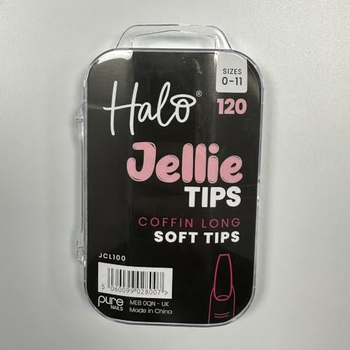 Halo Jellie Nail Tips Coffin LONG Sizes 0-11 (Pack of 120 Mixed)