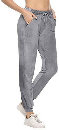 Aottori Pantaloni Donna Invernale Pantaloni Velvet Elegante Pantaloni Jogger con Coulisse Pantaloni Caldo Morbido per Casa Yoga Grigio XXL