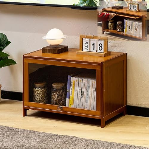 XRRJFYH Bamboo TV Table With Flip Door, Entertainment Center, Media Console TV Cabinet Small TV Stands for Living Room, Bedroom, Office (Size : 60cm/23.6in)