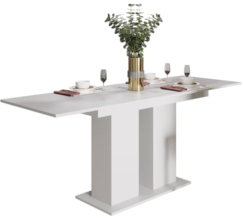 Kaiser Möbel Esstisch Dante Funktionstisch Auszugstisch Küche oder Wohnzimmer Tisch für Esszimmer 1 Erweiterung (130-170×80 cm) in Farbe: Weiß matt